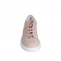 Chaussure à lacets avec semelle amovible et paillettes pour femmes en cuir rose et laminé cuivre talon compensé 3 - Pointures disponibles:  32, 33, 34, 35