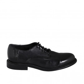 Men's laced high-quality derby shoe in black leather with captoe - Available sizes:  36, 37, 38, 46, 47, 48, 49, 50, 51, 52, 53, 54