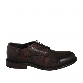 Men's laced high-quality derby shoe in brown leather with captoe - Available sizes:  36, 37, 38, 46, 47, 48, 49, 50, 51, 52, 53, 54