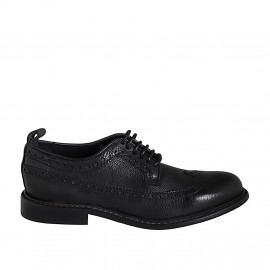 Men's laced high-quality derby shoe in black leather with wingtip - Available sizes:  36, 37, 38, 46, 47, 48, 49, 50, 51, 52, 54