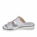 Woman's mule with elastic band and button in white and silver leather wedge heel 3 - Available sizes:  32, 33, 34, 35, 42, 43, 44, 45, 46