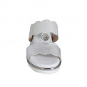 Woman's mule with elastic band and button in white and silver leather wedge heel 3 - Available sizes:  32, 33, 34, 35, 42, 43, 44, 45, 46