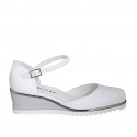 Woman's open shoe with strap in white leather wedge heel 5 - Available sizes:  32, 33, 34, 35, 42, 43, 44, 45