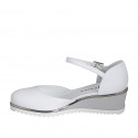 Woman's open shoe with strap in white leather wedge heel 5 - Available sizes:  32, 33, 34, 35, 42, 43, 44, 45