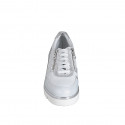 Woman's laced shoe with zippers in white leather and silver laminated leather wedge heel 4 - Available sizes:  32, 33, 34, 42, 43, 44