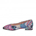 Ballerina da donna a punta in tessuto multicolor con strass tacco 2 - Misure disponibili: 32, 33, 34, 35, 42, 43, 44, 45