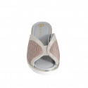 Woman's mule in platinum printed beige suede and light brown printed leather wedge heel 4 - Available sizes:  33, 34, 35