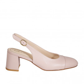 Woman's slingback with captoe in nude leather heel 6 - Available sizes:  32, 33, 34, 35, 42, 43, 44, 45