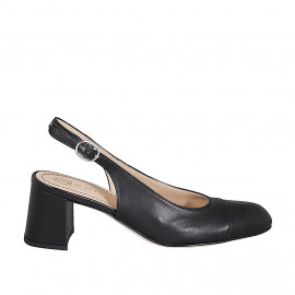 Chaussure ouverte au talon avec bout droit pour femmes en cuir noir avec talon 6 - Pointures disponibles:  32, 33, 34, 35, 42, 44, 45