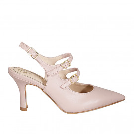 Pointy Mary Jane slingback with two straps in nude leather heel 7 - Available sizes:  32, 33, 34, 35, 42, 43, 44, 45