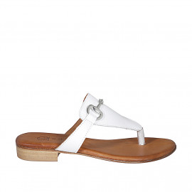 Woman's thong mules with accessory in white leather heel 2 - Available sizes:  32, 33, 34, 35, 42, 43, 44