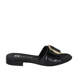 Woman's mules with buckle in black leather heel 2 - Available sizes:  33, 34, 35, 42, 43, 44, 45