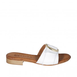 Woman's mules with buckle in white leather heel 2 - Available sizes:  33, 34, 42, 43, 44, 45