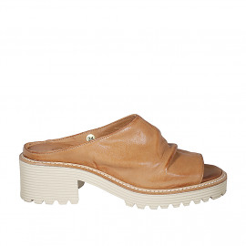 Sabo para mujer en piel cognac tacon 4 - Tallas disponibles:  33, 34, 35, 42, 43, 44, 45