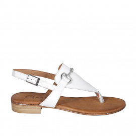 Woman's thong sandal in white leather with accessory heel 2 - Available sizes:  32, 33, 34, 35, 42, 43, 44, 45