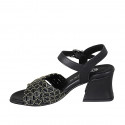 Sandalia para mujer con cinturon en piel negra con red oro tacon 6 - Tallas disponibles:  32, 33, 34, 35, 42, 43, 44, 45