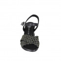 Sandalia para mujer con cinturon en piel negra con red oro tacon 6 - Tallas disponibles:  32, 33, 34, 35, 42, 43, 44, 45