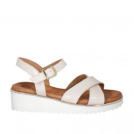 Woman's strap sandal in nude patent leather wedge heel 4 - Available sizes:  32, 33, 34, 35, 42, 43, 44, 45