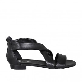 Woman's open shoe with zipper in black leather heel 2 - Available sizes:  32, 33, 43, 44, 45