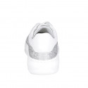 Woman's laced shoe with removable insole in white and laminated silver leather with glitter wedge heel 4 - Available sizes:  33, 34, 35, 42, 43, 44, 45