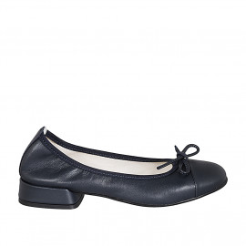 Woman's ballerina shoe with captoe and bow in blue leather heel 2 - Available sizes:  33, 35, 42, 43, 44, 45