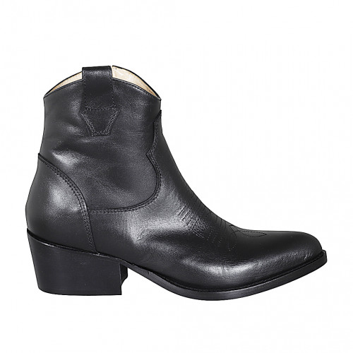 Bottine Texan pour femmes avec fermeture éclair et broderie en cuir noir talon 5 - Pointures disponibles:  32, 33, 34, 35, 42, 43, 44, 45, 46, 47