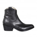 Woman's Texan ankle boot with zipper and embroidery in black leather heel 5 - Available sizes:  32, 33, 34, 35, 42, 43, 44, 45, 46, 47