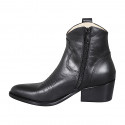 Woman's Texan ankle boot with zipper and embroidery in black leather heel 5 - Available sizes:  32, 33, 34, 35, 42, 43, 44, 45, 46, 47