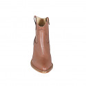 Botin tejano para mujer con cremallera y bordado en piel cognac tacon 5 - Tallas disponibles:  32, 33, 34, 35, 42, 43, 44, 45, 46