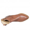 Botin tejano para mujer con cremallera y bordado en piel cognac tacon 5 - Tallas disponibles:  32, 33, 34, 35, 42, 43, 44, 45, 46