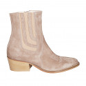 Woman's Texan ankle boot with zipper, elastic band and embroidered captoe in taupe suede heel 5 - Available sizes:  32, 33, 34, 35, 42, 43, 44, 45, 46, 47