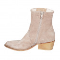 Bottine Texan pour femmes avec fermeture éclair, elastique et bout brodé en daim taupe talon 5 - Pointures disponibles:  32, 33, 34, 35, 42, 43, 44, 45, 46, 47