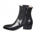 Botin tejano para mujer con cremallera, elastico y puntera bordada en piel negra tacon 5 - Tallas disponibles:  32, 33, 34, 35, 42, 43, 44, 45, 46, 47