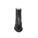 Bottine Texan pour femmes avec fermeture éclair, elastique et bout brodé en cuir noir talon 5 - Pointures disponibles:  32, 33, 34, 35, 42, 43, 44, 45, 46, 47