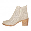 Woman's ankle boot in beige inlaid leather with elastic and zipper heel 6 - Available sizes:  32, 33, 34, 35