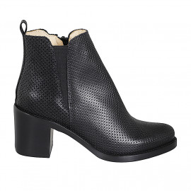 Stivaletto da donna in pelle intarsiata nera con elastico e cerniera tacco 6 - Misure disponibili: 32, 33, 34, 35