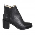 Woman's ankle boot in black inlaid leather with elastic and zipper heel 6 - Available sizes:  32, 33, 34, 35