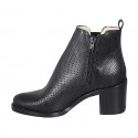 Woman's ankle boot in black inlaid leather with elastic and zipper heel 6 - Available sizes:  32, 33, 34, 35