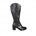 Bottes pour femmes avec demi fermeture éclair en cuir et cuir perforé noir talon 6 - Pointures disponibles:  32, 33, 34, 35, 42, 43, 44, 45, 46, 47