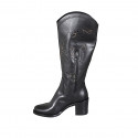 Bota para mujer con media cremallera en piel y piel perforada negra tacon 6 - Tallas disponibles:  32, 33, 34, 35, 42, 43, 44, 45, 46, 47