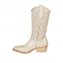 Botte texan pour femmes avec demi fermeture éclair en cuir et cuir perforé beige talon 5 - Pointures disponibles:  32, 33, 34, 35, 42, 43, 44, 45, 46, 47