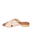 Woman's mule in beige, pink and white raffia heel 2 - Available sizes:  32, 33, 34, 35, 42, 43, 44, 45