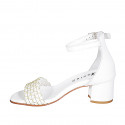 Woman's open shoe with strap in white leather with golden net heel 5 - Available sizes:  32, 33, 34, 35, 42, 43, 44, 45