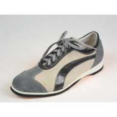 Chaussure sportif à lacets pour hommes en daim gris et beige et cuir bleu - Pointures disponibles:  36