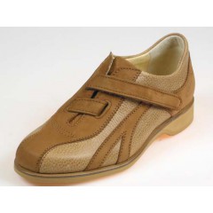 Chaussure sportif avec velcro pour hommes en cuir brun clair et foncé - Pointures disponibles:  36