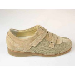 Chaussure sportif por hommes avec velcro en daim et tissu beige - Pointures disponibles:  36, 37