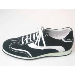 Chaussure sportif à lacets pour hommes en daim noir et cuir blanc - Pointures disponibles:  36