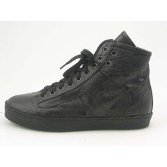 Men's sportive ankle-high shoe with laces in black leather - Available sizes:  36