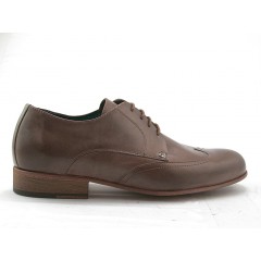 Men's derby shoe with laces and wingtip decorations in taupe leather - Available sizes:  47, 52