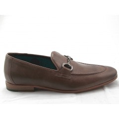 Men's loafer with accessory in taupe leather - Available sizes:  38, 47